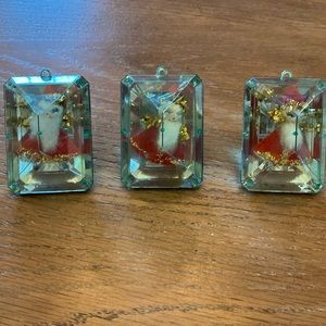 Set of 3 vintage Jewel bright Santa ornaments